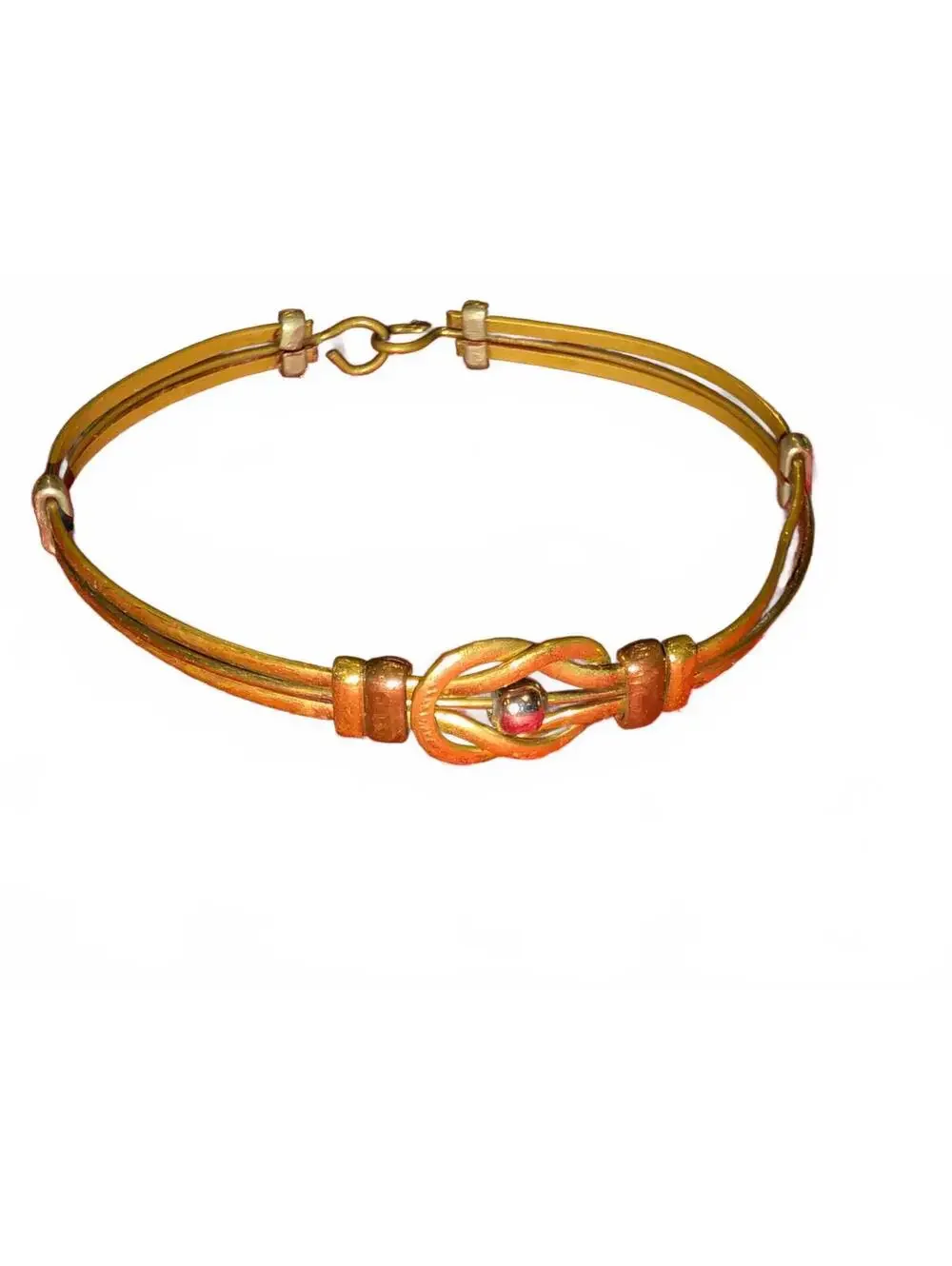 Vintage Gold Tone Metal Bangle Bracelet with Silver Accent